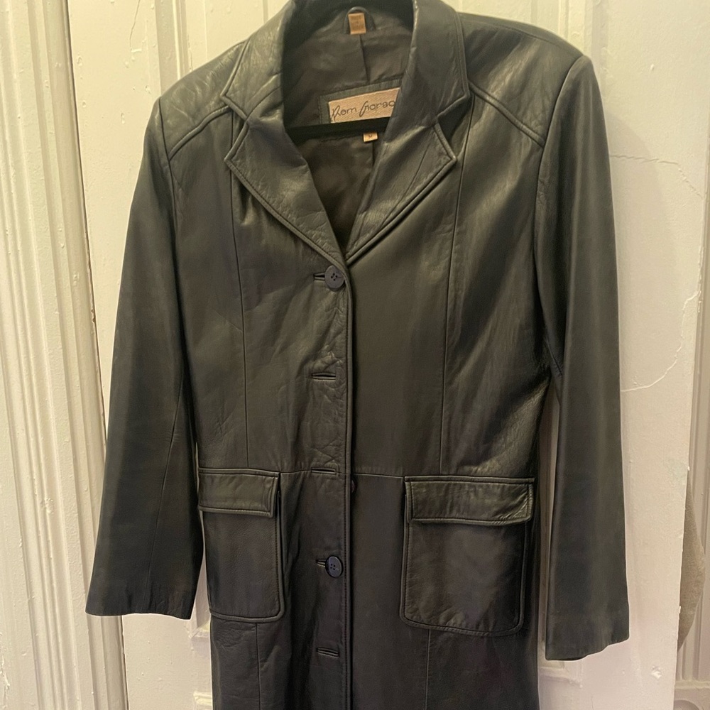 Rem Garson Black Leather Trenchcoat Jacket